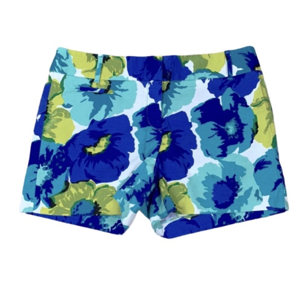 LOFT Blue Floral Cotton Blend Shorts